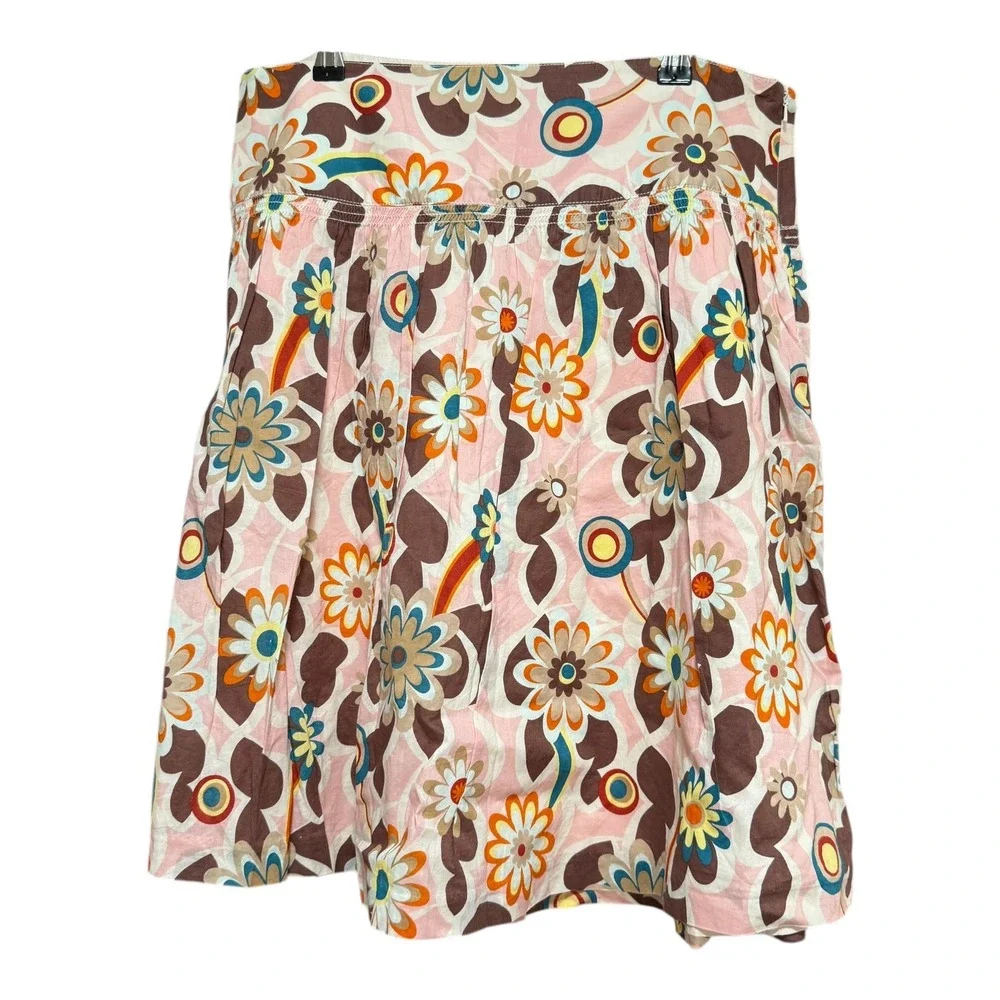Old Navy Floral Skirt Women 8 Pink Brown Excellent Low Waist Retro Mod Cotton - Picture 2 of 5